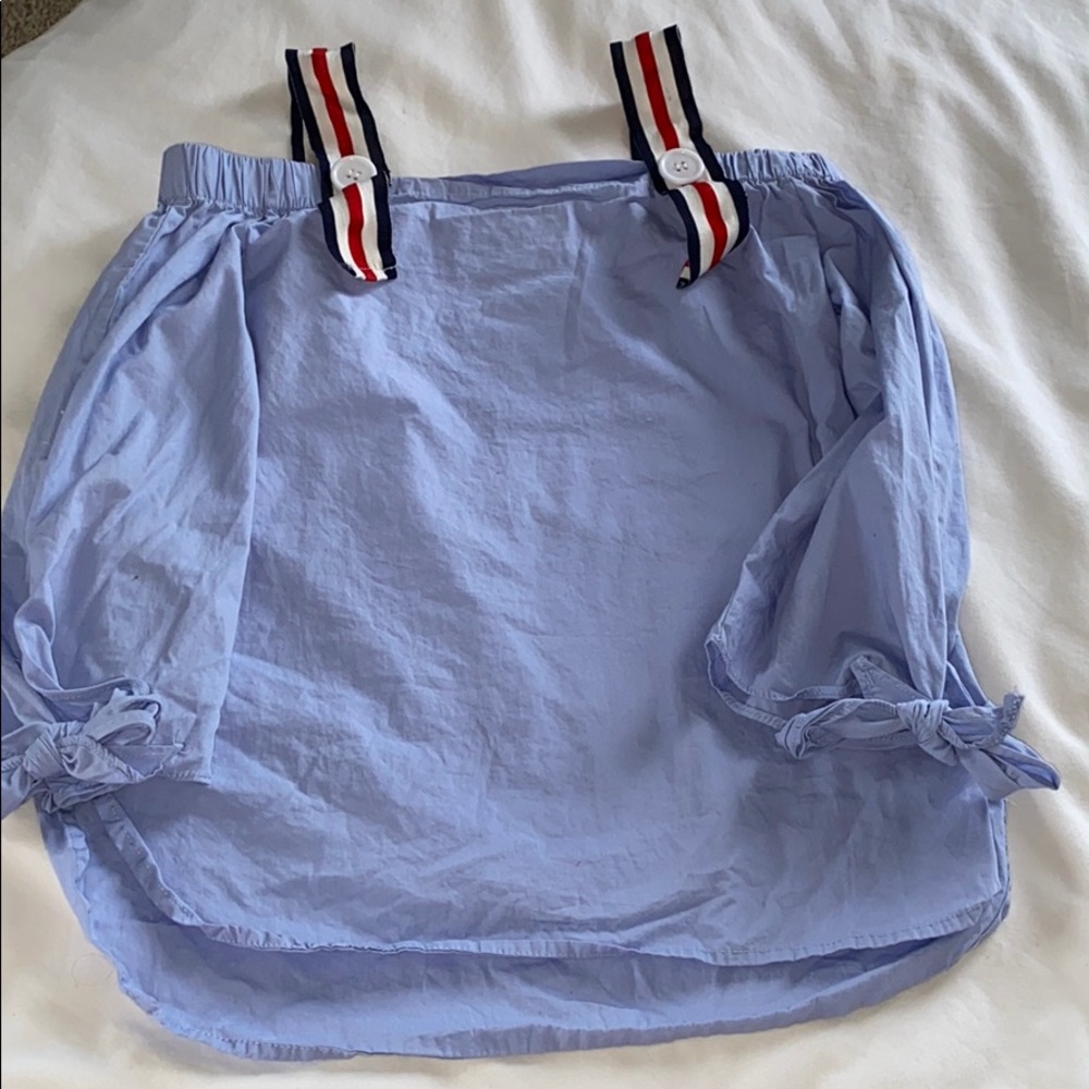 Blue off the shoulder blouse